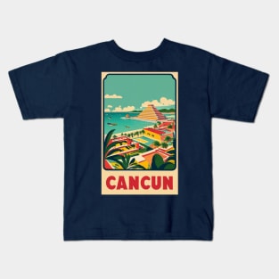 A Vintage Travel Art of Cancun - Mexico Kids T-Shirt